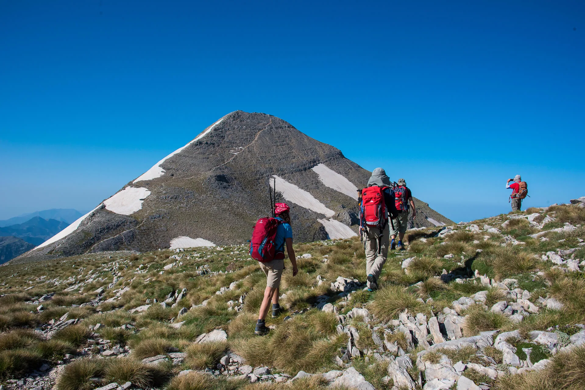 Approaching the "pyramid" of Prophet Elias, Taygetos highest top at 2407m, during the Spartan Trail Trek.