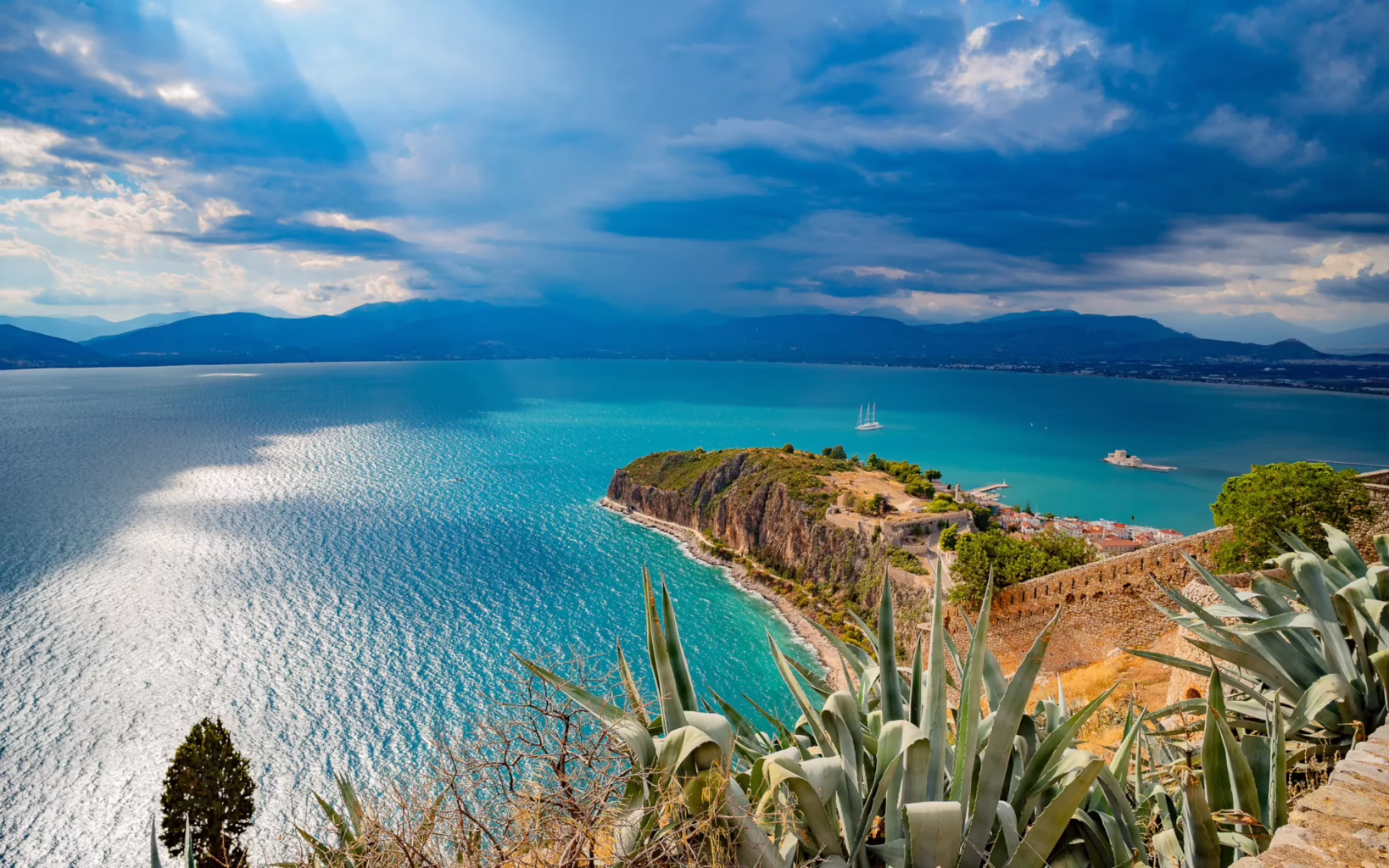 View from Akronafplia over Nafplio and Karathona Bay, Peloponnese, Greece